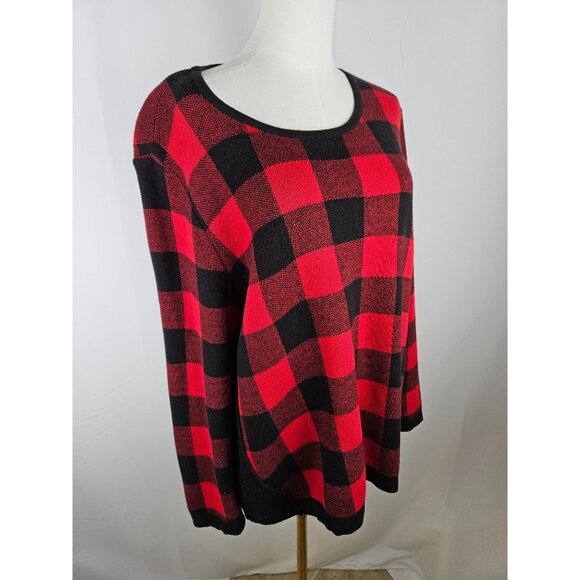 J. Jill Sweater Medium Red & Black Buffalo Plaid Crewneck Long Sleeve Cabincore - Picture 3 of 9